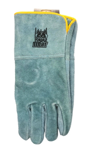 ถุงมือหนังกลับ ยาว ขอบเหลือง WOLF