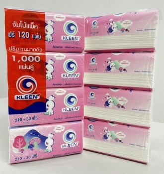 กระดาษทิชชู่เช็ดหน้า จัมโบ้ 250 แผ่นคู่ O-Kleen (แพค 4 ชิ้น)