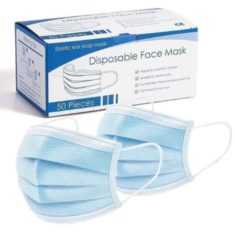 [1002053] หน้ากากอนามัย 3ชั้น สีฟ้า PK50 ซุปเปอร์ถูก