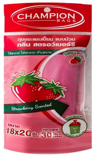 [1005090] ถุงขยะม้วน ขนาด 18x20 กลิ่นสตรอเบอร์รี่ CHAMPION (แพ็ค 30 ใบ)
