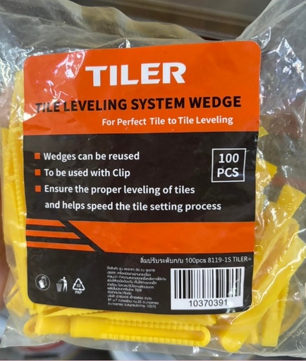[1008425] ลิ่มปรับระดับกระเบื้อง 8119-1S (เล็ก) 100ชิ้น สีเหลือง TILER