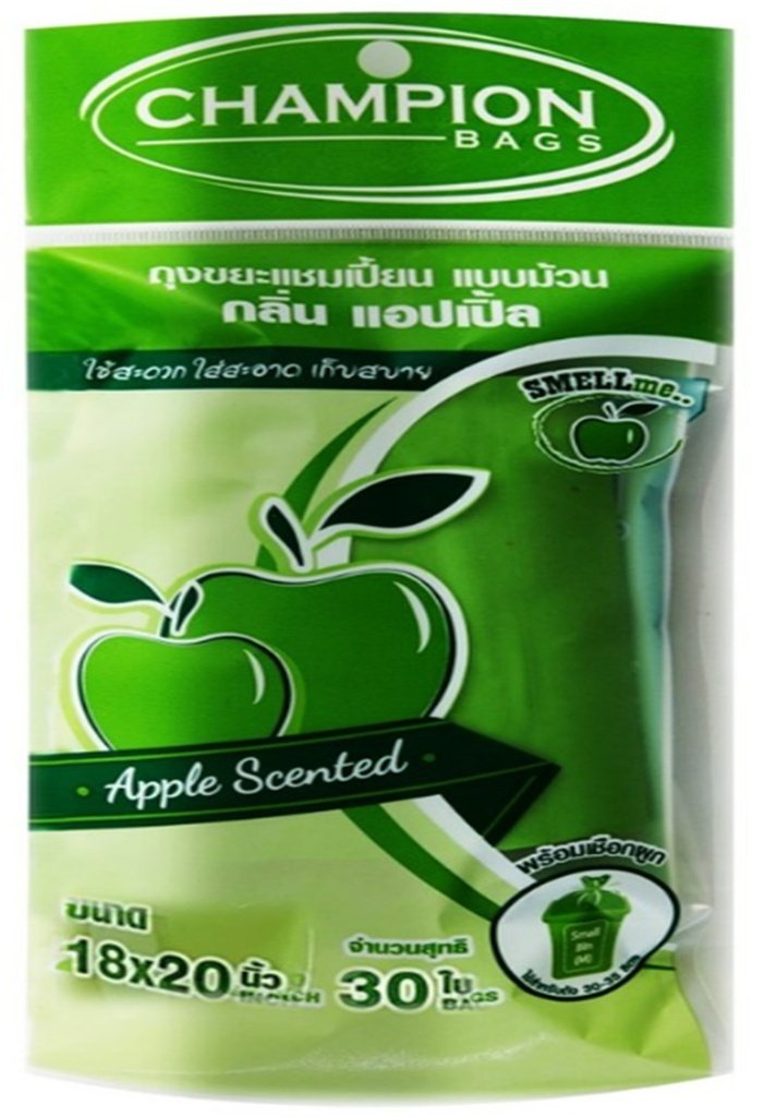 ถุงขยะม้วน ขนาด 18x20 นิ้ว กลิ่นแอปเปิ้ล CHAMPION (แพ็ค 30 ใบ)