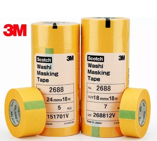 [1001231] กระดาษกาวย่นพ่นสี 3/4" 18 ม. วาชิเหลือง 3M