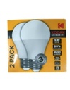 -หลอดกลม LED A60 E27 5W 400lm แสง DAYLIGHT 6500K  (แพ็ค 2 ชิ้น) Kodak