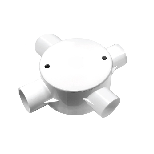 [1002174] NNJB-4/16 กล่องพักสายกลม 4 ทาง สีขาว สำหรับท่อตรง 16 มม. พร้อมแผ่นปิด และสกรู NANO