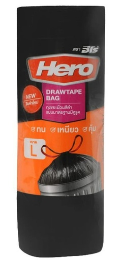 [1004536] -ถุงขยะแบบม้วน ขนาด 18x20" รุ่นมาตรฐาน มีหูรูด สีดำ HERO (ม้วน 30 ใบ)