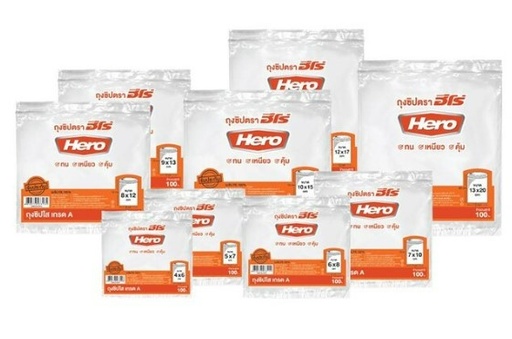 [1004876] ถุงซิปใส ขนาด 9x13 cm. รุ่นมาตรฐาน HERO (แพ็ค 100 ใบ)
