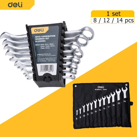 [1000582] ชุดประแจแหวนข้าง-ปากตาย 14 ชิ้น/ชุด 6-24mm EDL130014A DELI+